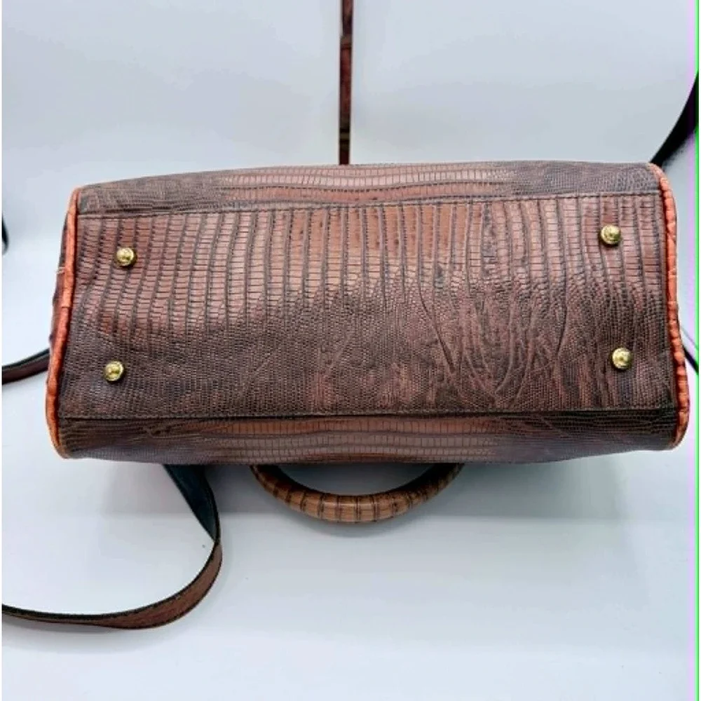 Brahmin Anna Satchel Embossed Leather Satchel Crossbody Bag Tassel Gold Hardware